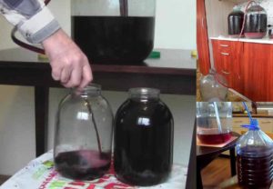 Процесс снятия с осадка вина.