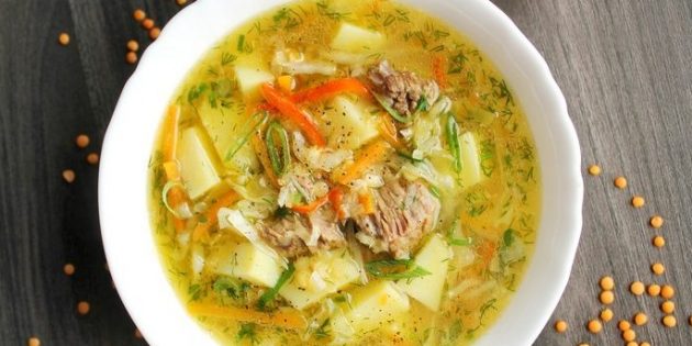 Суп из чечевицы с говядиной и овощами