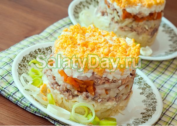 Салат «Мимоза» с рисом вместо картофеля